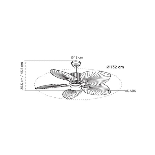 CristalRecord plafondventilator Palm - 1 lichts - 132  x 45   cm - zwart