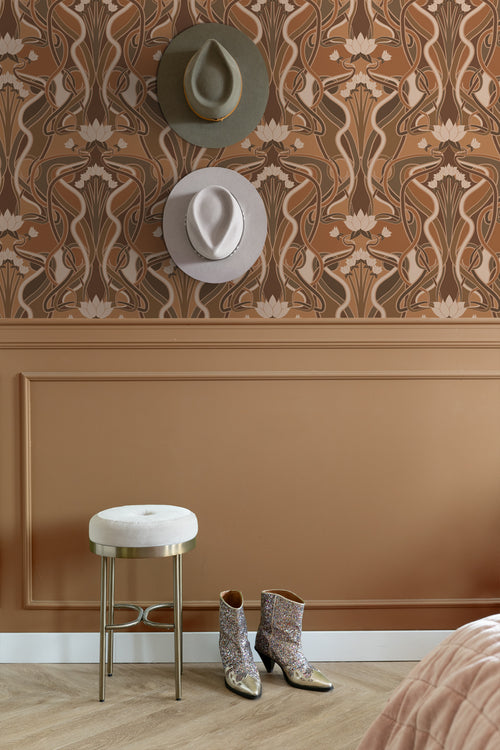 ESTAhome behang vintage bloemen in art nouveau stijl terracotta bruin - 50 x 900 cm - 139898 - vtwonen shop