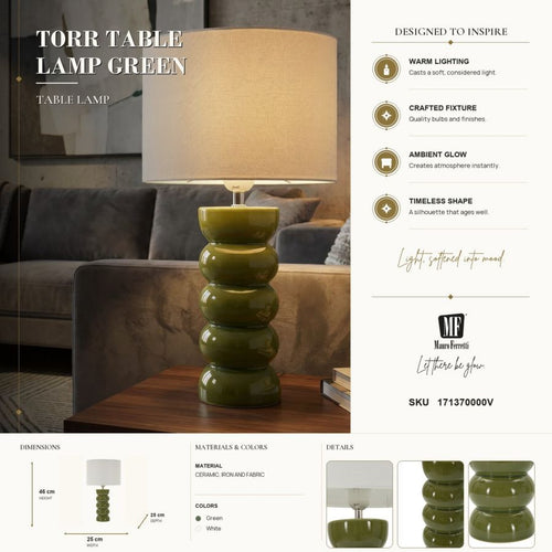 Mauro Ferretti tafellamp - 25x46 cm - groen/wit