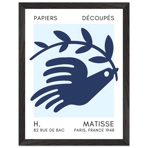 Artfulprints Poster met Lijst Matisse – Peace dove navy blue I   - 30x40 cm - Blauw