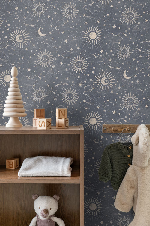 ESTAhome behang sterrenhemel blauw - 50 x 900 cm - 132078
