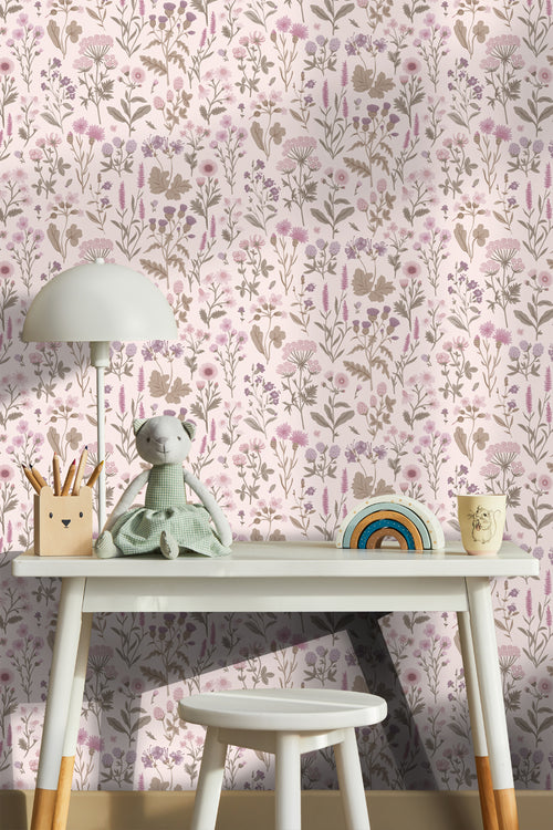 Sanders & Sanders behang veldbloemen lila paars - 50 x 900 cm - 935377