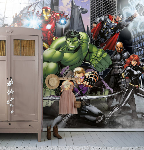 Sanders & Sanders fotobehang The Avengers groen, rood en grijs - 375 x 270 cm - 601035