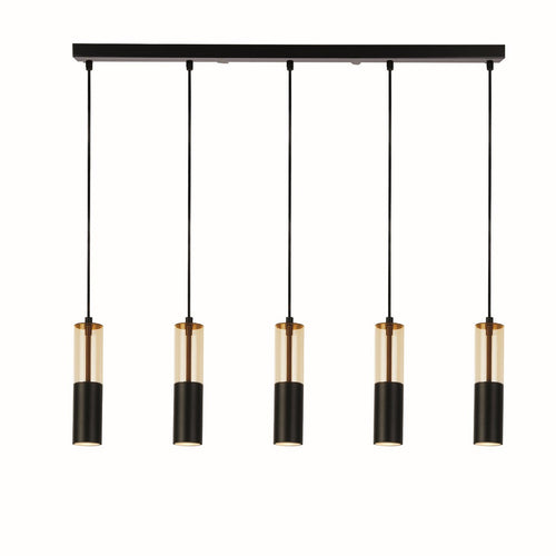 Merrygold Plafondhanger met 5 lichtbalken, amberkleurig acryl en zwart