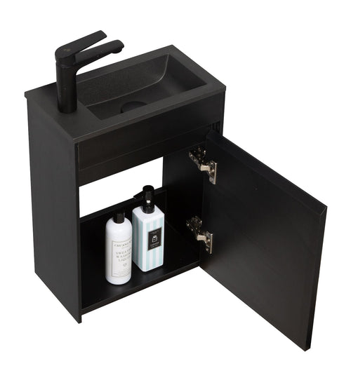 Badplaats Toiletmeubel Sinta 40 x 22 cm - Zwart - Fonteinmeubel met Zwarte Wastafel