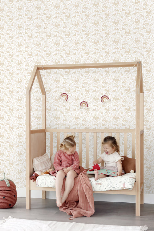 ESTAhome behang bos met bosdieren beige - 50 x 900 cm - 139527