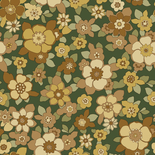 ESTAhome behang retro bloemen donkergroen en geel - 50 x 900 cm - 131528 - vtwonen shop