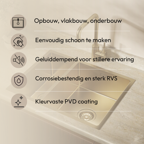 LOMAZOO Spoelbak Keuken Goud Maxion - 61,5 x 41 cm - RVS