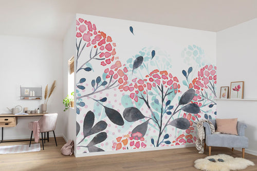 Komar fotobehang bloemen rood, blauw en grijs - 400 x 250 cm - 610028 - vtwonen shop