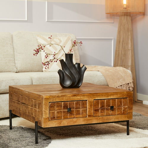 StarFurn Salontafel Brandy - Vierkant Naturel Mangohout - 80x80x40cm