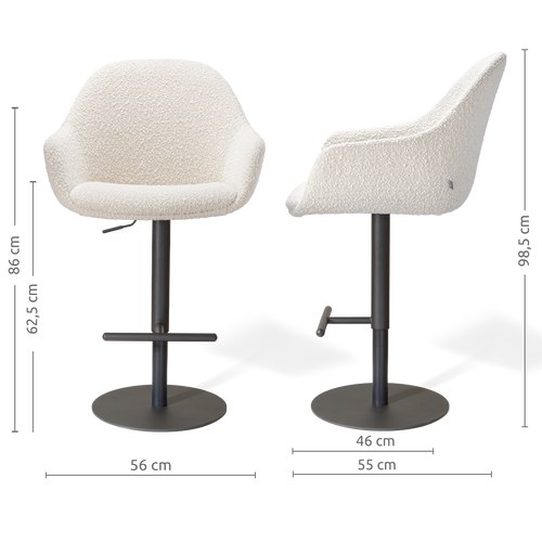 Nolon Niva-Mae tulp barkruk bouclé beige verstelbaar - zwarte poten