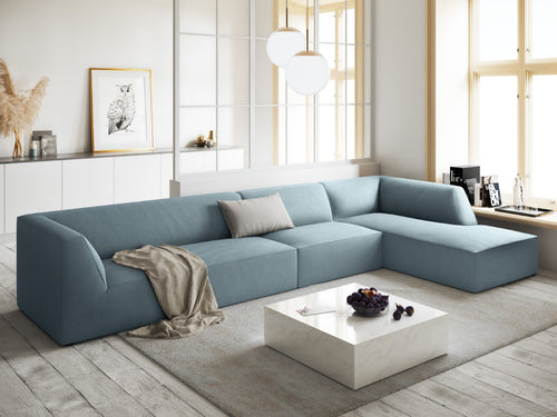 Micadoni rechter hoekbank Ruby 5-zits, ribfluwelen, lichtblauw - 180x366x69cm