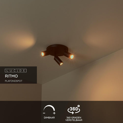 Lucide plafondspot RITMO - 3xGU10 (MR11) - Zwart - vtwonen shop