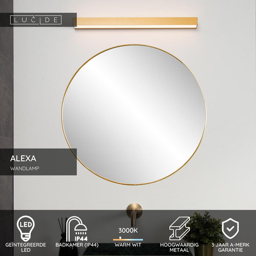 Lucide wandlamp badkamer ALEXA - 1xGeïntegreerde LED - Mat Goud / Messing