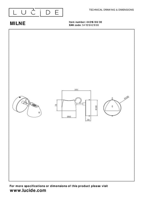 Lucide wandlamp MILNE - Geïntegreerde LED - Zwart