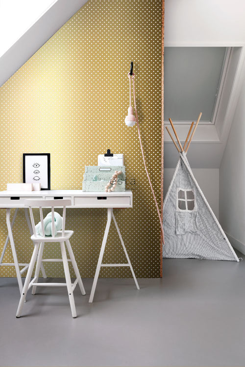 ESTAhome behang stippen glanzend goud en wit - 53 cm x 10.05 m - 139114