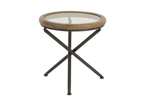 J-Line tafel Rond - hout/glas - bruin - small - vtwonen shop