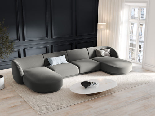 Micadoni Panoramische bank Miley 5-zits, flueel, lichtgrijs - 156x330x70cm