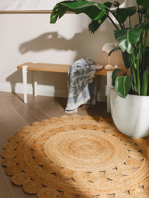 benuta jute vloerkleed Jutta - lichtbruin - ø 120 cm