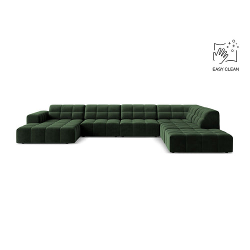 Cosmopolitan Design - Panoramische hoekbank Chicago 7-zits, flueel flessengroen - 263x375x78cm