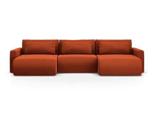 Cosmopolitan Design Converteerbare panoramische bank met opbergdoos Belfast 4-zits, flueel kastanjebruin - 149x340x84cm