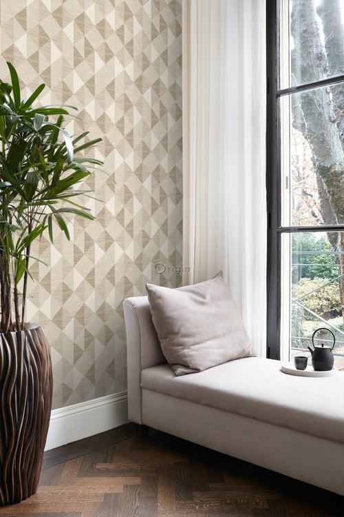 Origin Wallcoverings behang grasweefsel in grafisch 3D motief zand beige - 50 x 900 cm - 347882 - vtwonen shop