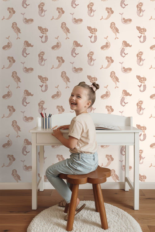 ESTAhome behang zeemeerminnen terracotta roze - 50 x 900 cm - 131499