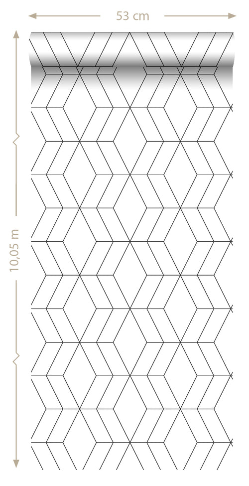 ESTAhome behang art deco motief wit en zwart - 53 cm x 10.05 m - 139149