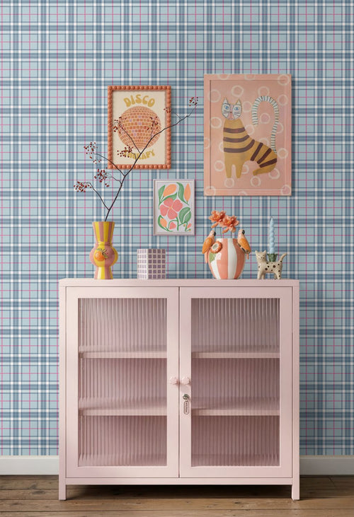 ESTAhome behang ruiten blauw - 50 x 900 cm - 132025