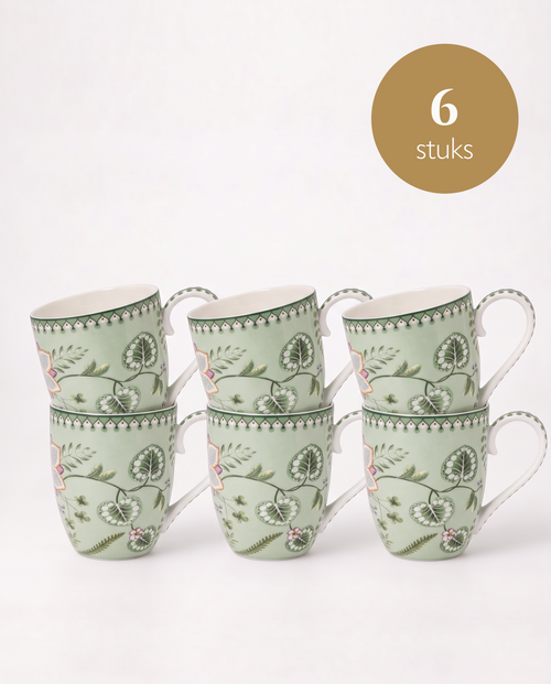 Pip Studio - XL Mokken - Lily & Lotus - Lichtgroen - Set van 6