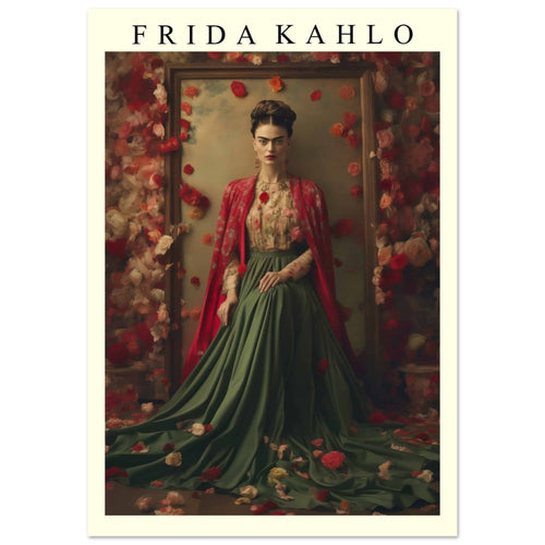Artfulprints Poster met Lijst Frida Kahlo - Beauty in flowers   - A4 21x29.7 cm - Meerkleurig