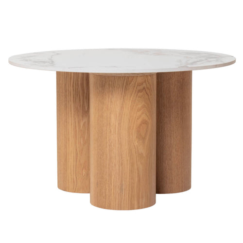 Giga Meubel Salontafel Alita - Wit Keramiek/Naturel - Ø70/50x42/32cm - Set van 2