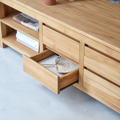 Tikamoon Tv-meubel van massief teakhout 200 cm - Naturel - vtwonen shop