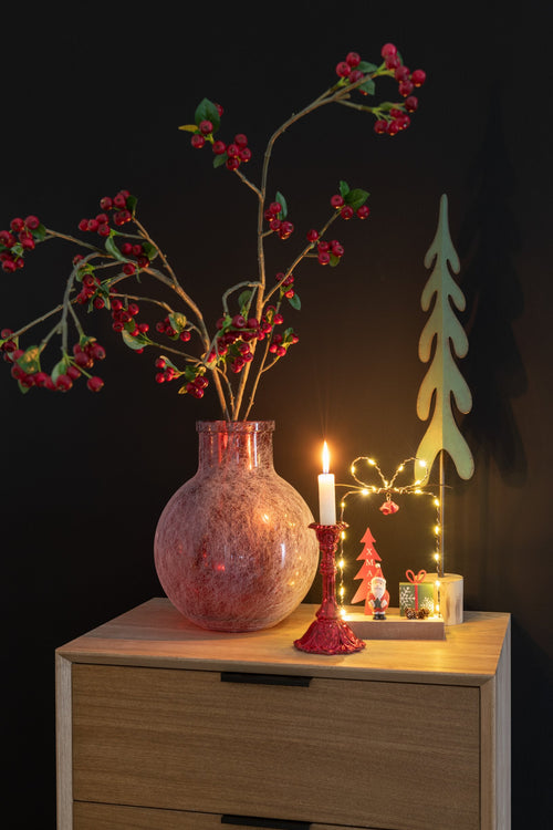 J-Line decoratie tak Bessen Fijn - kunststof - rood/groen - medium - 8 stuks