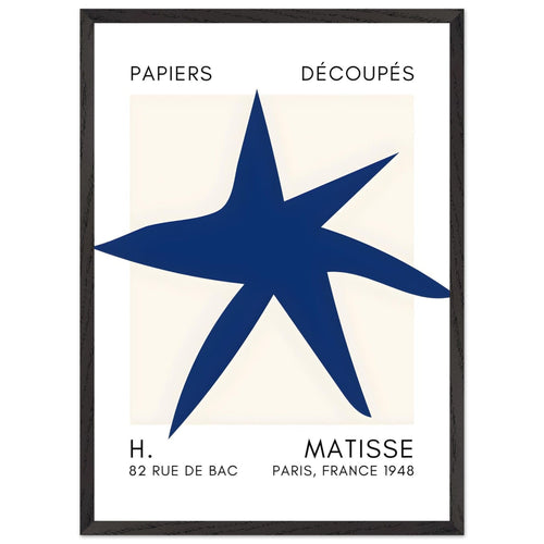 Artfulprints Poster met Lijst Matisse – Star of the sea navy blue II   - 50x70 cm - Blauw