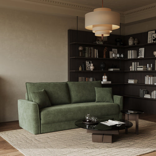 Sia Home - Rechte bank LUXO - Zacht aanvoelende geweven stof - Kaki groen - 180cm