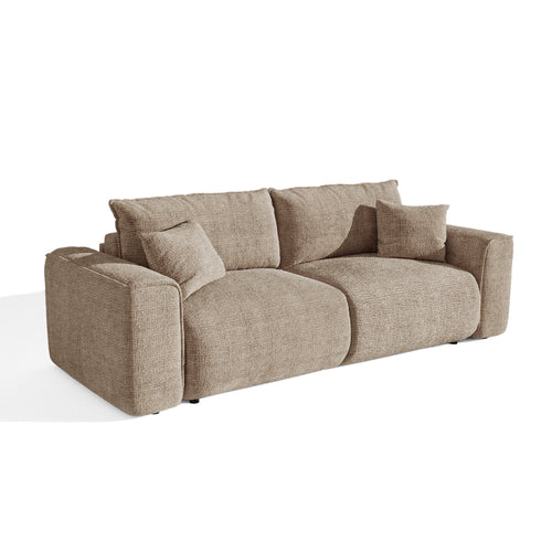 Premium Interiors - Slaapbank met opbergruimte COMO - zacht aanvoelende geweven stof bruin 254cm