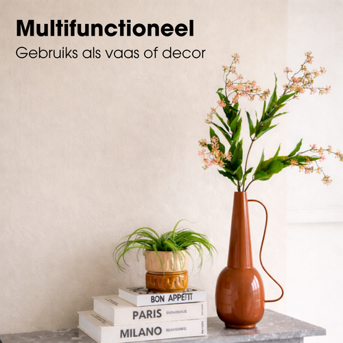 Mica Decorations Tosno Decoratieve Vaas - Bloemenvaas 24 x 20 x 43 cm - Woondecoratie Bloemvaas voor Binnen - IJzer, MDF, Fluweel - Bruin