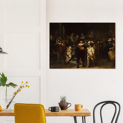 Artfulprints Canvas Rembrandt van Rijn - De nachtwacht canvas - 150x100 cm - Bruin