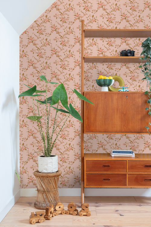 ESTAhome behang vintage bloemen terracotta roze - 50 x 900 cm - 131567 - vtwonen shop