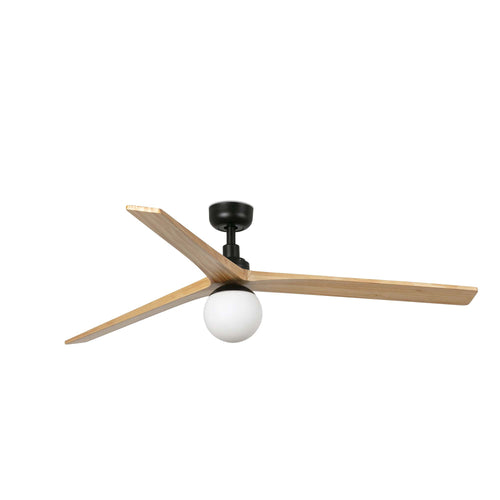 Faro Klim Grote plafondventilator met 3 bladen, matzwart, eikenhout met licht, 1x E27, Tuya Smart System