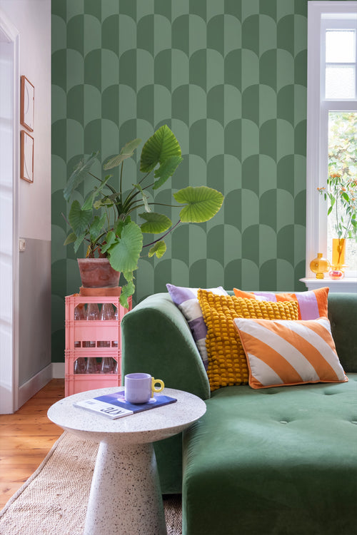 ESTAhome behang art deco bogen vergrijsd zeegroen - 53 cm x 10.05 m - 139995 - vtwonen shop