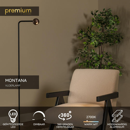 Lucide vloerlamp MONTANA - Geïntegreerde LED - Koffie
