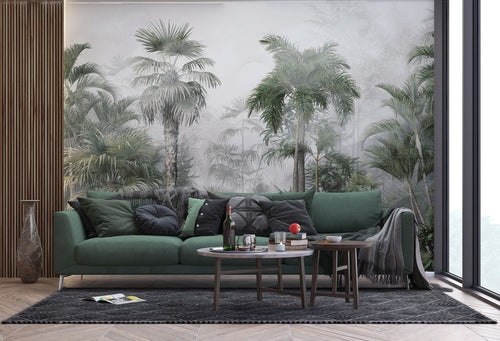Sanders & Sanders fotobehang tropisch landschap met palmbomen donkergroen en grijs - 270 x 375 cm - 601170