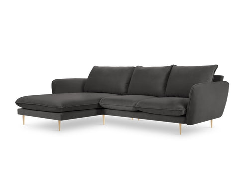 Cosmopolitan Design linker hoekbank Vienna 5-zits, flueel, donkergrijs - 170x255x95cm