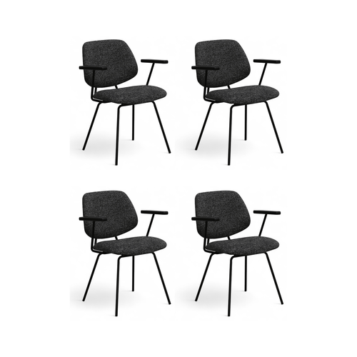 Furnhouse eetkamerstoelen armleuning Sofia - Zwart - Stof (Bouclé) - Set van 4
