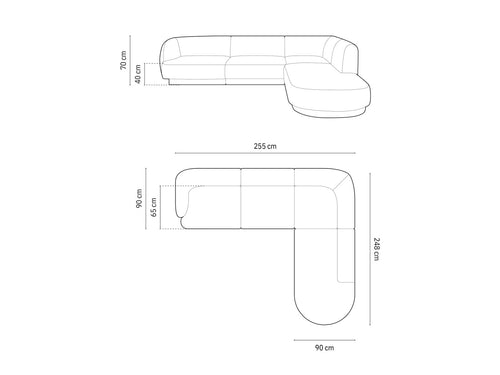 Micadoni rechter hoekbank Miley 6-zits, flueel, zwart - 248x255x70cm
