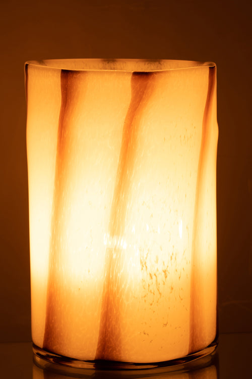 J-Line windlicht Strepen Safari - glas - wit/bruin - large