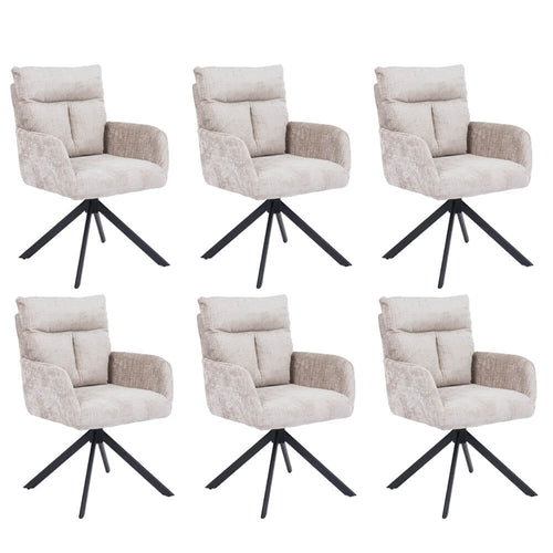 Home Deluxe ALUNA chenille eetkamerstoel met armleuningen - set van 6 beige - vtwonen shop
