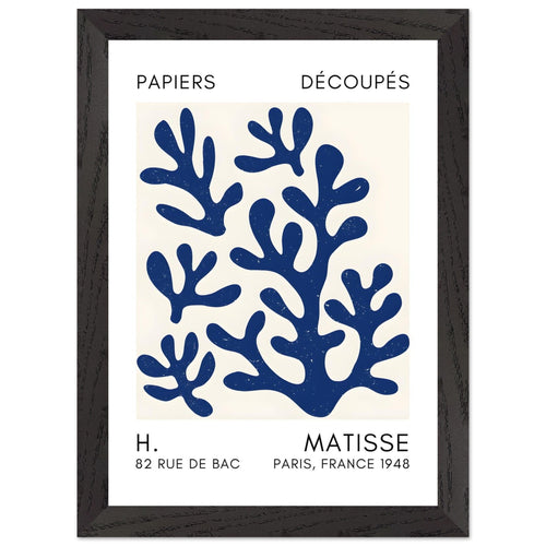Artfulprints Poster met Lijst Matisse – Coral shadows navy blue II   - A4 21x29.7 cm - Blauw